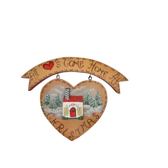 Vintage Wooden Heart Hand Painted Christmas Hanging Wall Decor - Picture 1 of 7